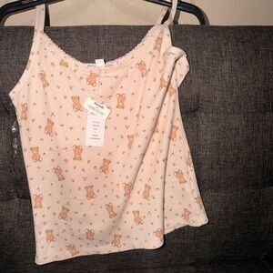 Pink Rose Bear Patterned Tank Top